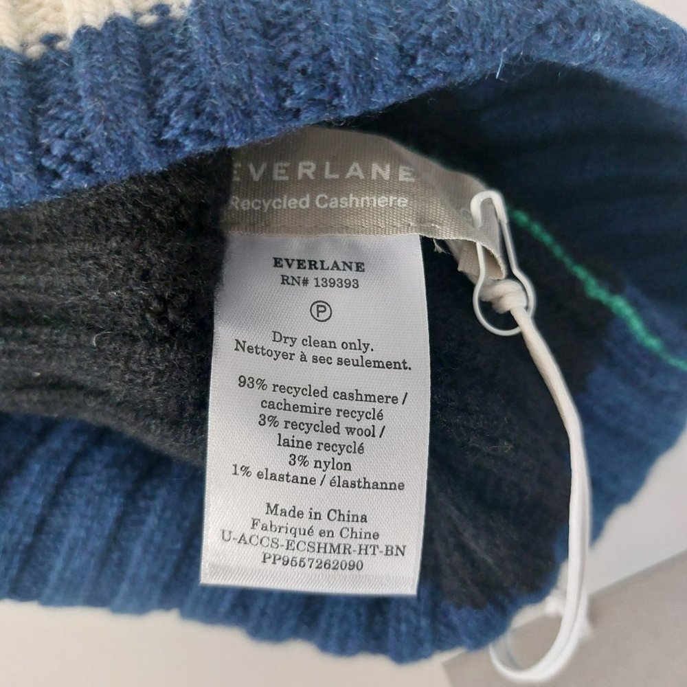 Everlane Cashmere Beanie Unisex NEW Blue Green Striped Knit Hat Holiday Gift NWT - Picture 7 of 10